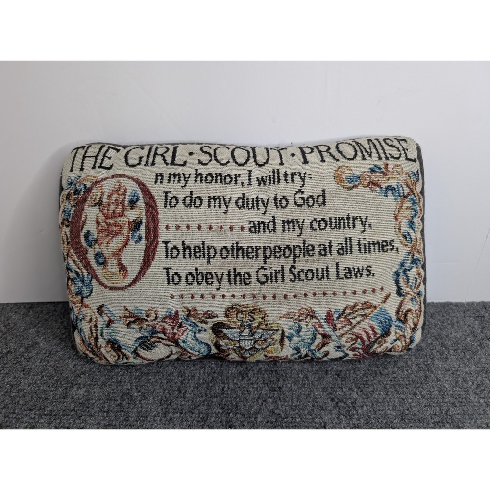 Vintage Girl Scouts Of America The Girl Scout Promise Tapestry‎ Pillow 11.5x7